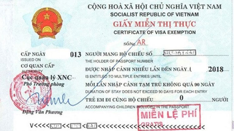 Stamped Vietnam Visa Exemption Certificate