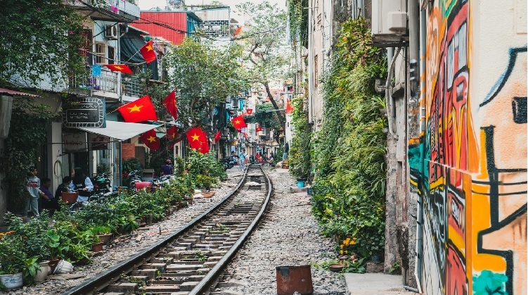 A town filled with national flag in Vietnam Independence day