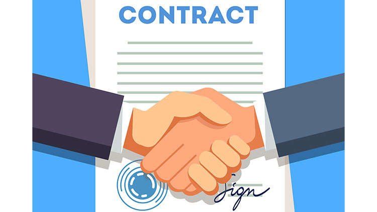 illustration of two business men shaking hands signed contract