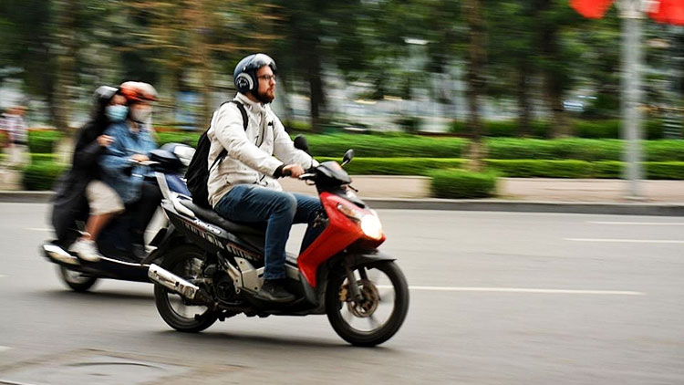 Driving motorbike in Vietnam