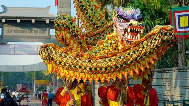 A dragon dance in hung king commemorations